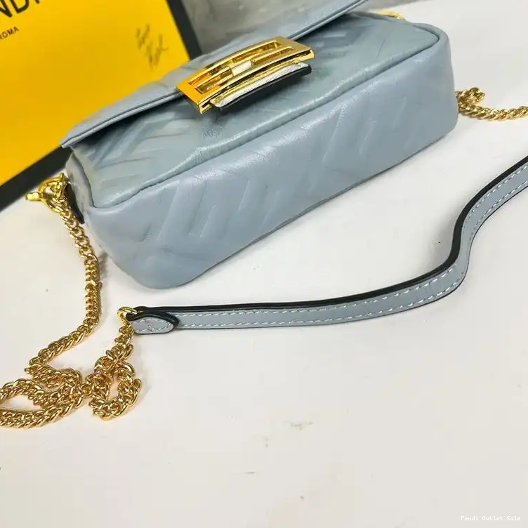 Affordable Fendi FF Blue Sky Baguette In Leather Nappa Motif Mini Bag 0615